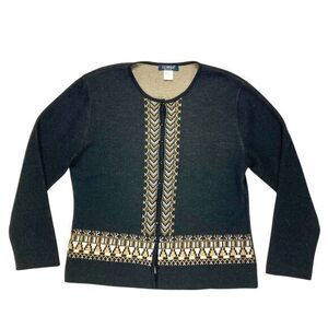 Clorinda Merino Wool Blend Cardigan Sweater Women L Black Bohemian Cottage Core